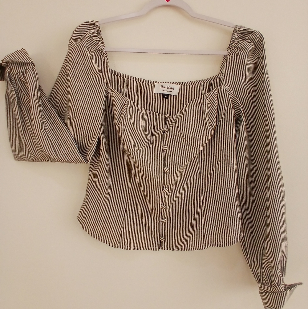 THURSDAYS and every other day" PinstripedStriped Black and White  Blouse SZ Med - Picture 2 of 16